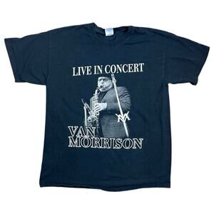 Van Morrison Live in Concert T-Shirt Band Tee Black Size Large Short Sleeve Crew